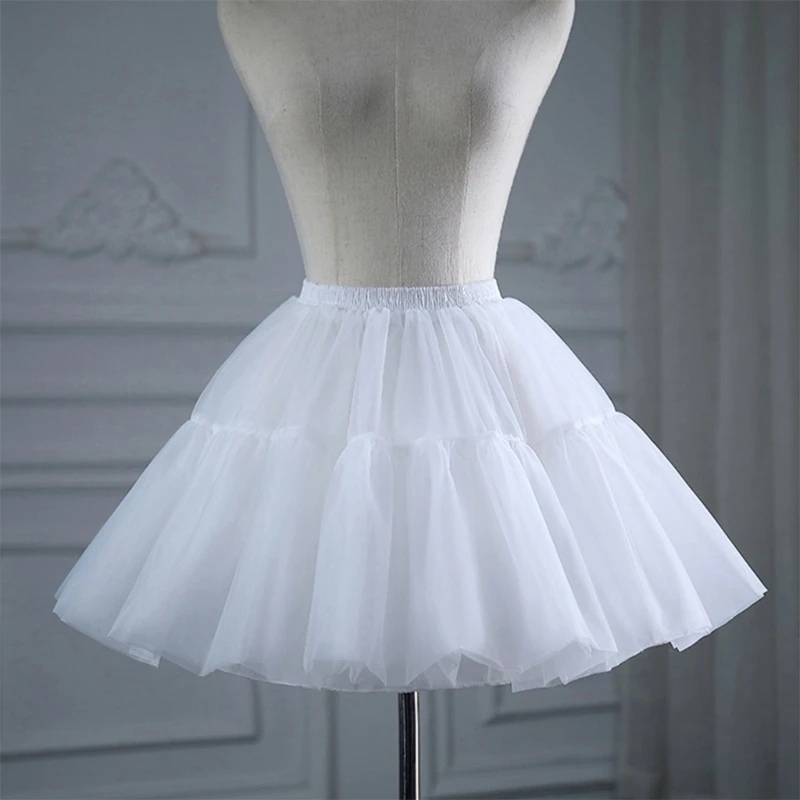 

87HC Girls Skirt Short Petticoat Cosplay Lace Fishbone Lolita Slip Liner White Elastic Waist Petticoats