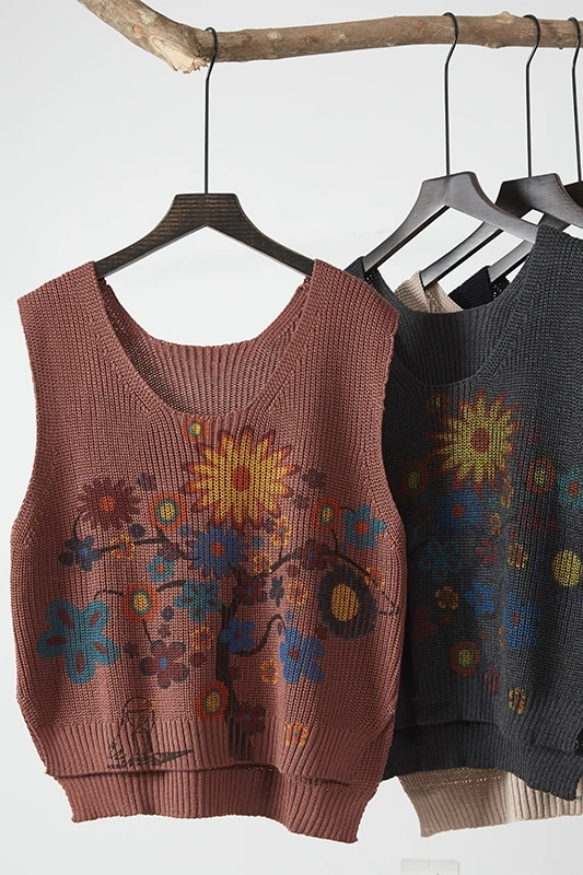 

Women Retro Vest Sweater 2020 Fashion Knitted Sweater Loose Vintage Female Waistcoat Chic Sweater Tops Women Clothes Outfit