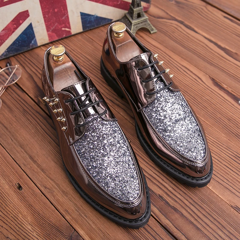 

Туфли-оксфорды мужские кожаные, с блестками, в британском стиле