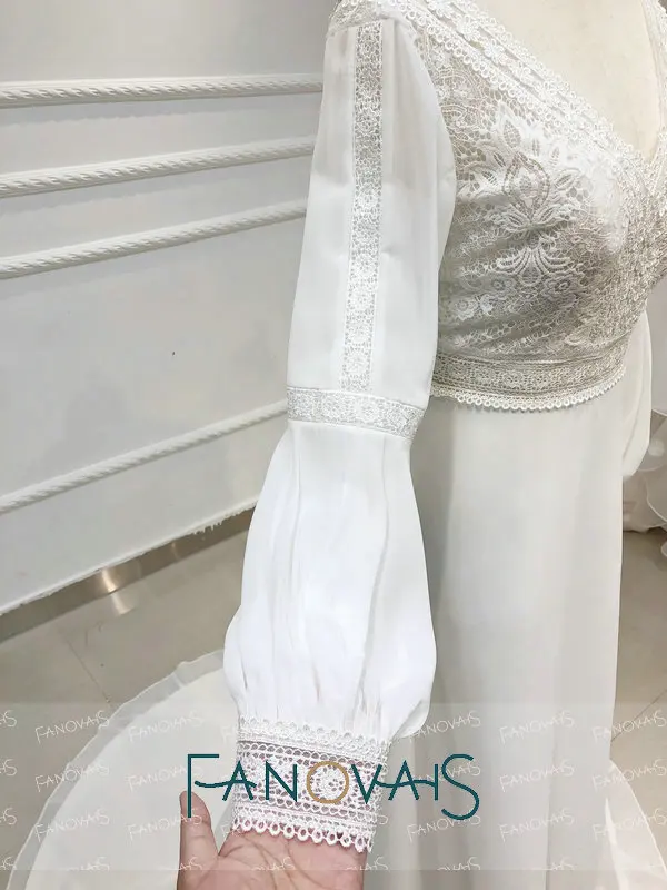 Пляжные Boho свадебный наряд Одежда с длинным рукавом с расширенным съемным подолом Vestido de Novia свадебные платья в богемном стиле suknia slubna