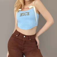 summer womens new style sling blue letters printing irregular sexy vest tops sexy y2k cropped top
