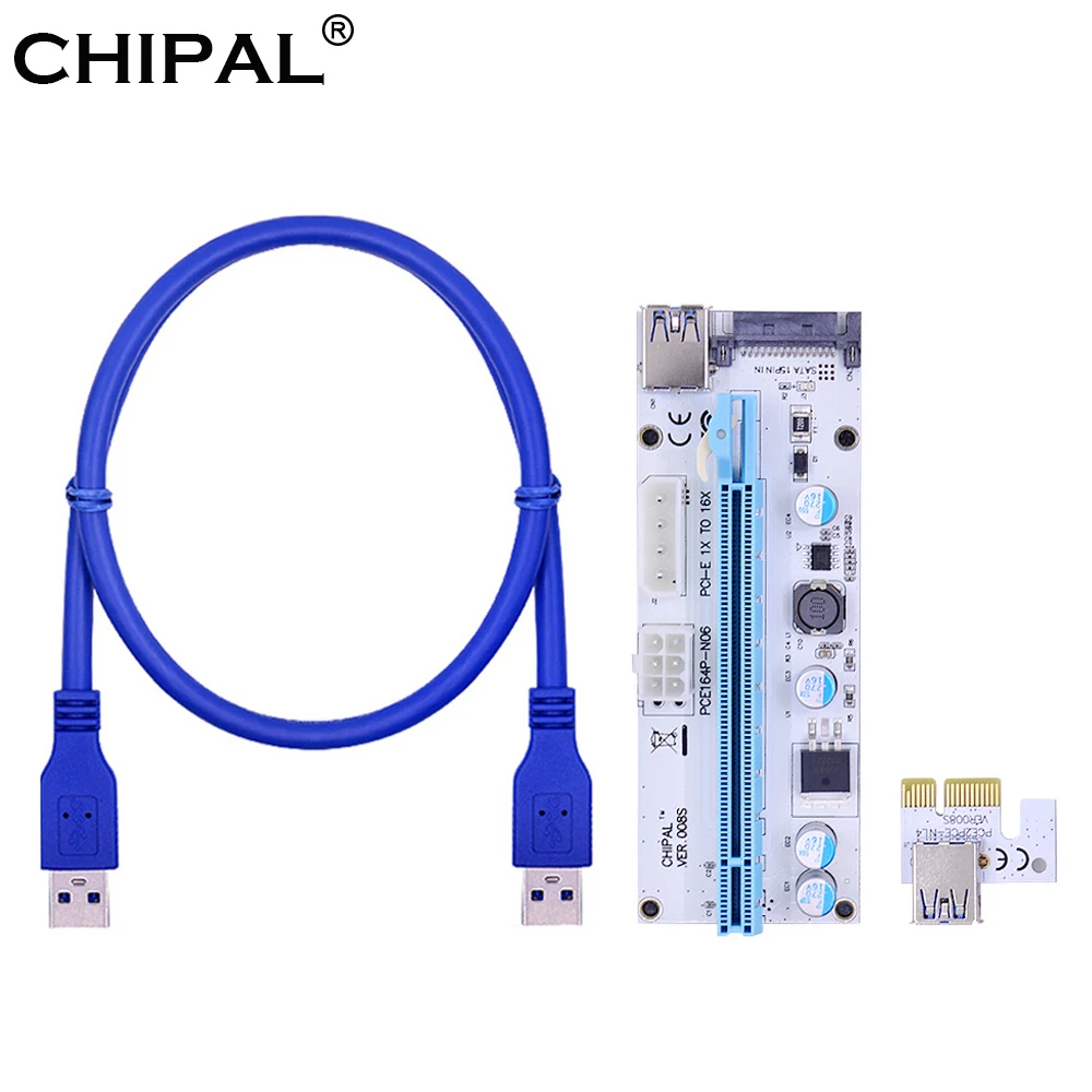 CHIPAL 1 м 60 см VER008S 4Pin SATA 6PIN PCI Express PCIE E 008 карта расширения 1X до 16X USB3.0 кабель