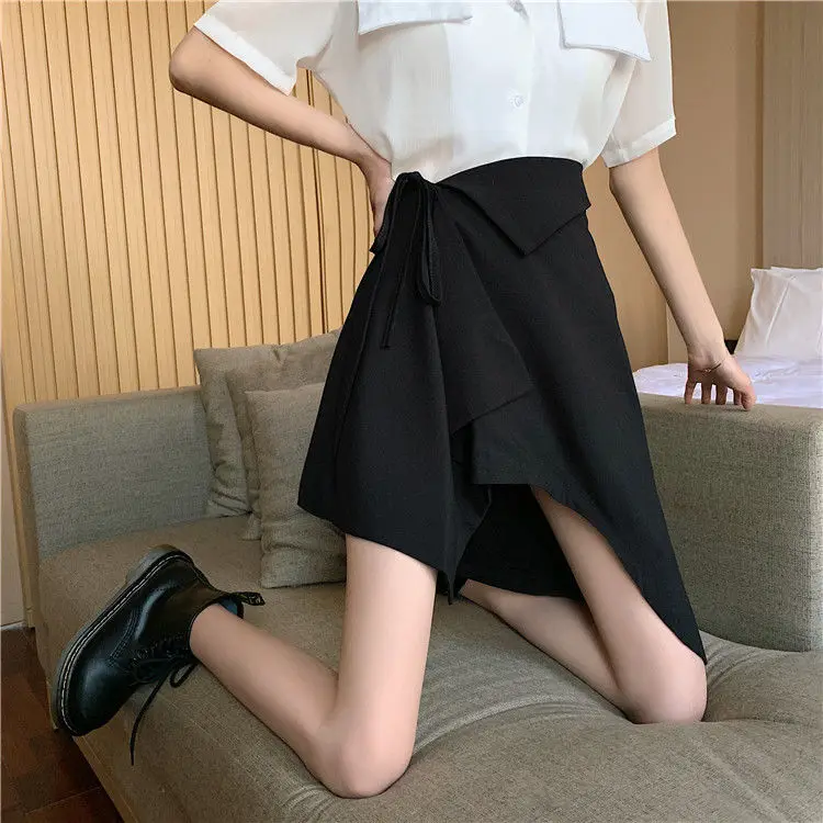 

Women Skirt Black Irregular Bandage High-waist 2021 Summer Hot Trend Design Casual Skirts Fashion Temperament Female Skirt
