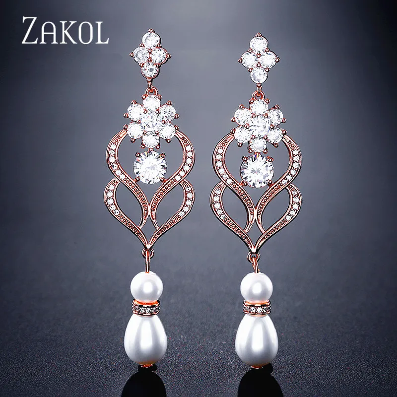 ZAKOL трендовые Длинные Простые висячие серьги с фианитами и цветами для женщин