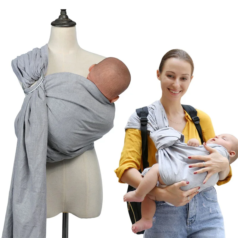 Cotton Linen Fabric Breathable Baby Ring Sling Carrier Soft 