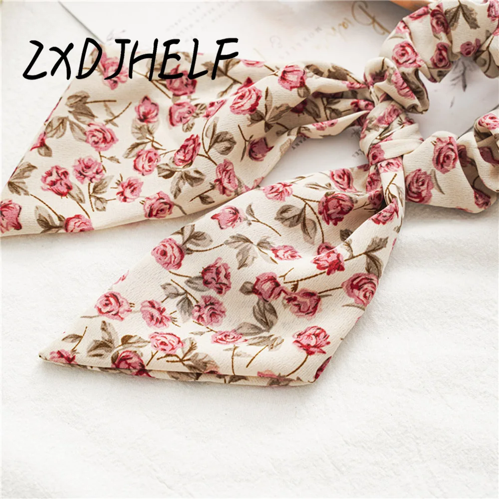 

ZXDJHELF Chiffon Bowknot Elastic Hair Bands Women Fashion Rose Rubber Scrunchies Streamer Ponytail Holder Hair Accessories F676