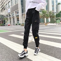 korean style pants women streetwear black cargo pants elastic waist sweatpants joggers sports summer autumn hip hop trousers