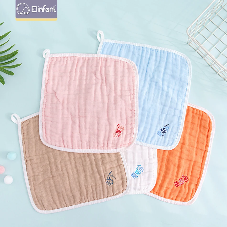 Elinfant 5pcs Baby Face-towel cute cartoon cotton super soft baby towel small square wipes30*30cm muslin swaddle Towel