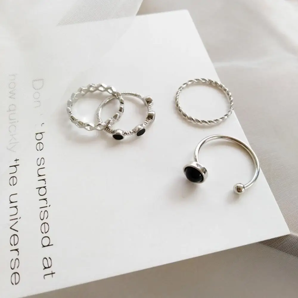 4 шт./компл. винтажные черные кольца модные вечерние для женщин ювелирные изделия