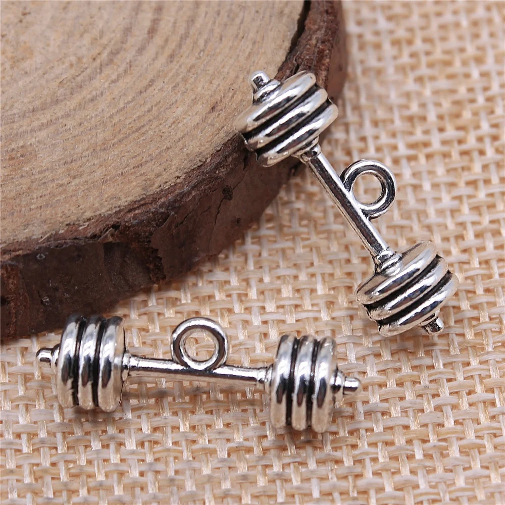 

free shipping 23pcs 25x7x7mm antique silver Barbell charms diy retro jewelry fit Earring keychain hair card pendant accessories