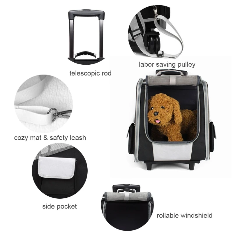 

Pet Rolling Carrier Dog Backpack with Wheels Breathable Cats Puppies Travel Bag Tote Airline Approved Outdoor for Hiking Walking