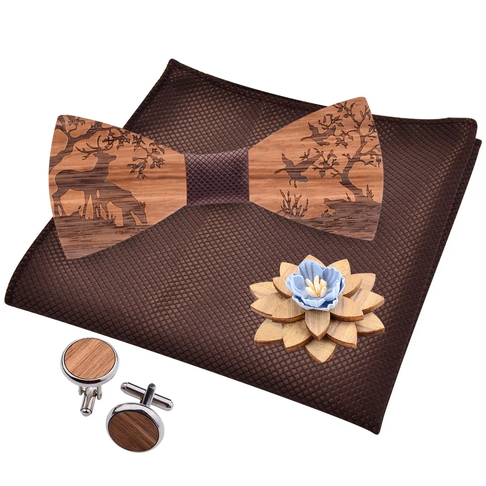 Деревянный галстук-бабочка носовой платок запонки наборы брошей для жениха