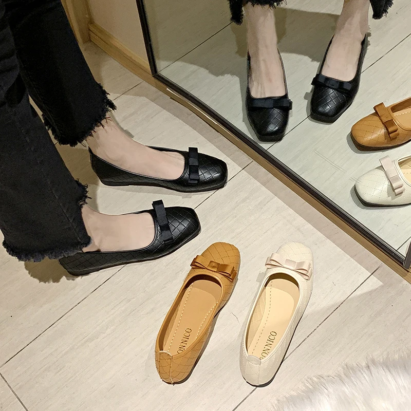 

Moccasin Shoes Autumn 2021 Fashion Women's Shallow Mouth Female Footwear Casual Sneaker Square Toe All-Match Moccasins Fall Modi