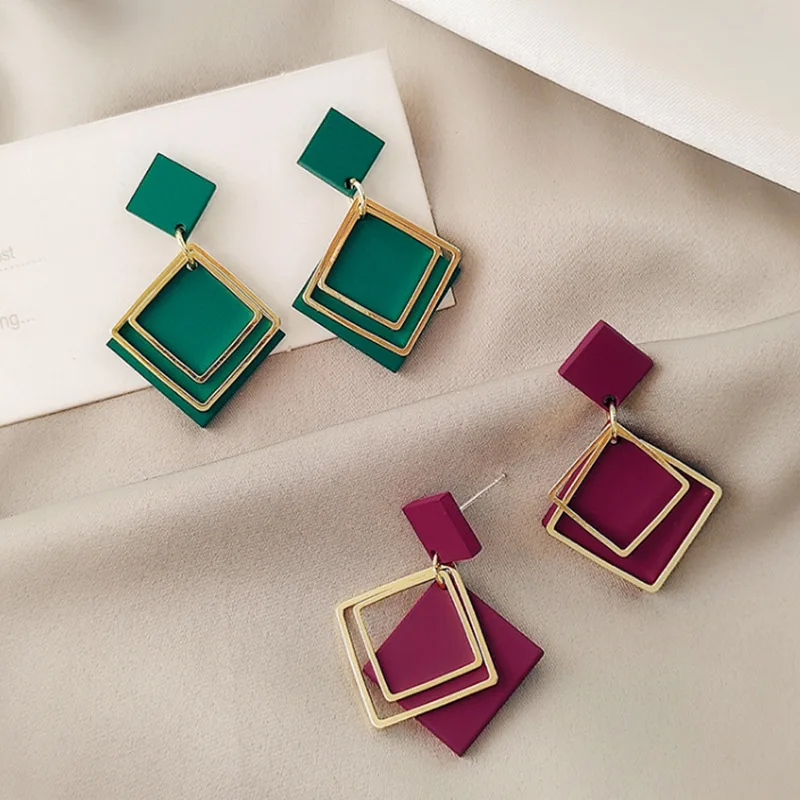 

Spring And Summer New Arrival Geometric Rhombus Gold Morandi Color 925 Silver Needle Temperament High Sense Earrings Female