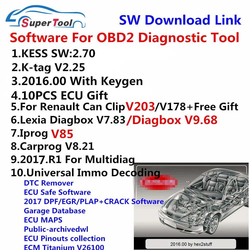 SW Kess 2 70 53 K tag 25 для Renault Can Clip 203/V178 Lexia 3 Diagbox V9.68 V7.83 Carprog 8 21 2017.R1 Iprog Pro V85| |