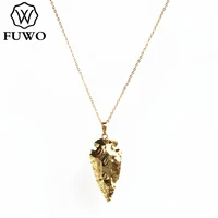 FUWO Wholesale Flint Arrowhead Necklace with Gold Dipped Fashion Native Americans Arrow Shape Jewelry For Women NC253