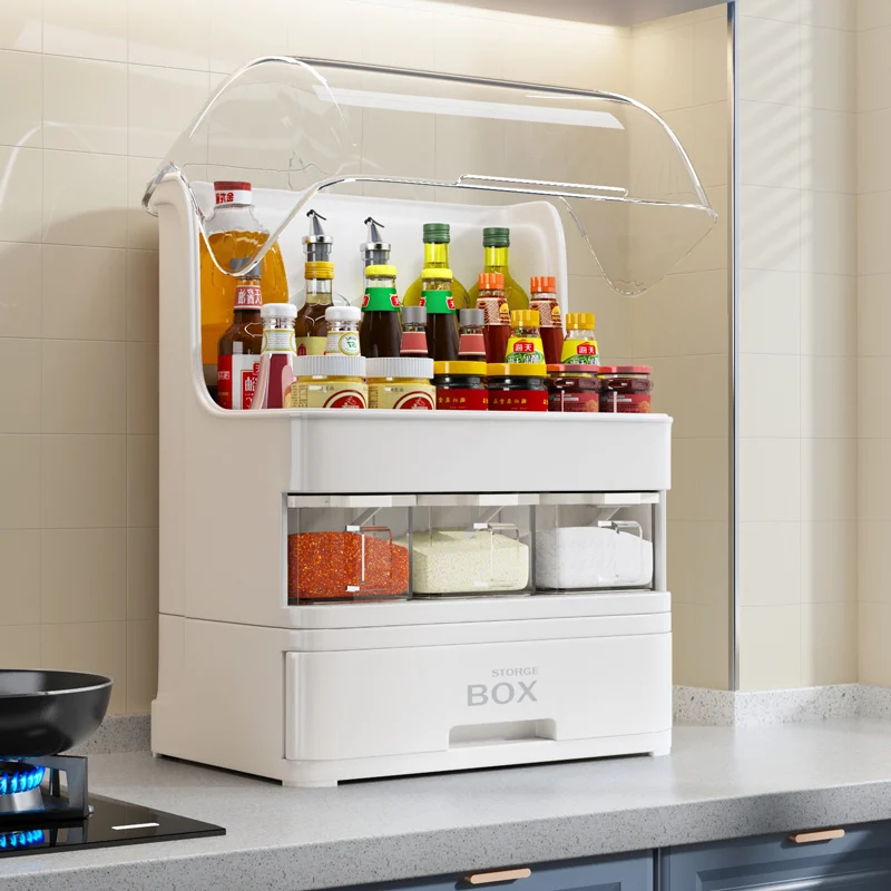 

zq Dust-Proof Kitchen Spice Rack Multi-Functional Condiment Storage Supplies Set