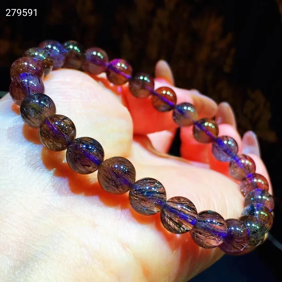 8 мм натуральный черный супер семь 7 фиолетовый рутилированный кварцевый браслет