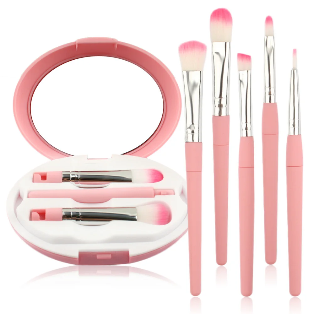 

Mini Makeup Brush Set 5PCS Pink Girl Foundation Eyeshadow Eyebrow Blush Brush Maquillage Portable Travel Makeup Set