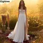 Богемное свадебное платье Eight Tree, платье невесты без рукавов с кружевной аппликацией и разрезом, Пляжное шифоновое платье