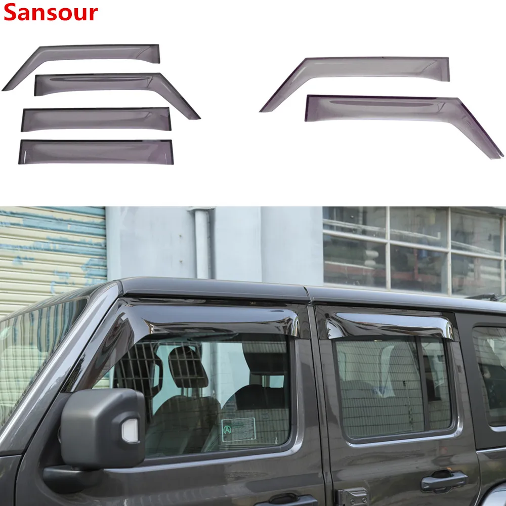 Sansour Car Window Visors for Jeep Wrangler JL 2018 Car Windows Sunvisor Cover Rain Sun Visor Shield Cover Guard Car Accessories