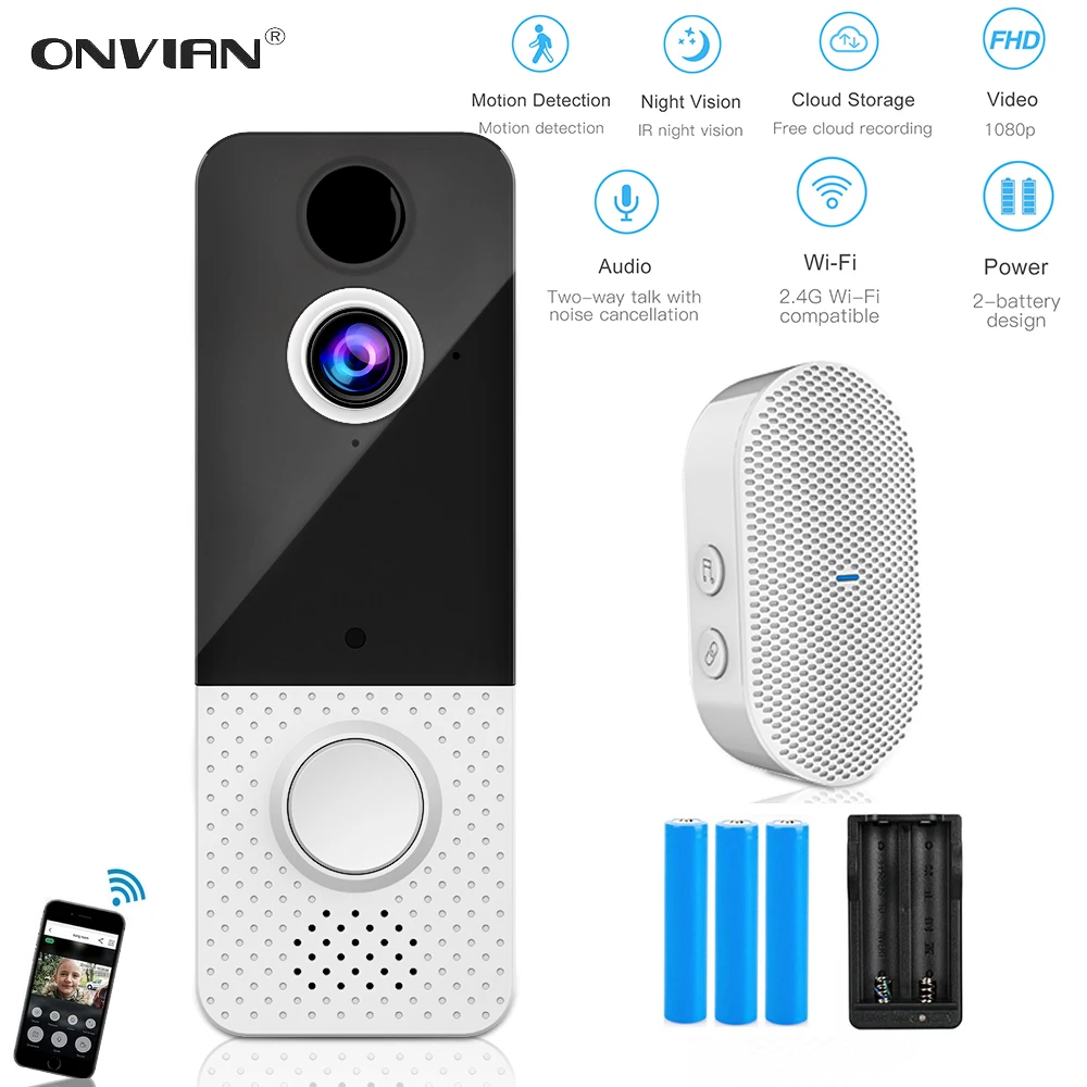 

Onvian T8 Smart Doorbell Camera IP 1080P Phone Door Bell Waterproof IR Alarm Wireless Security Intercom WIFI Video Ring Doorbell