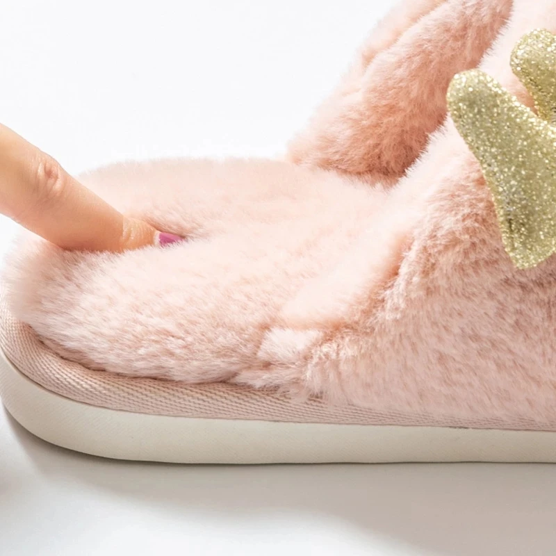 

Winter Slippers Women 2020 Cute Antler Fluffy Home Slippers Women Men Solid Color Indoor Home Slippers Winter Warm Shoes