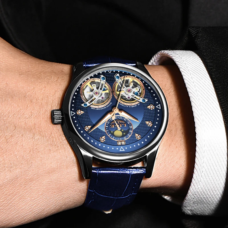 Часы наручные LIGE Мужские автоматические брендовые механические повседневные