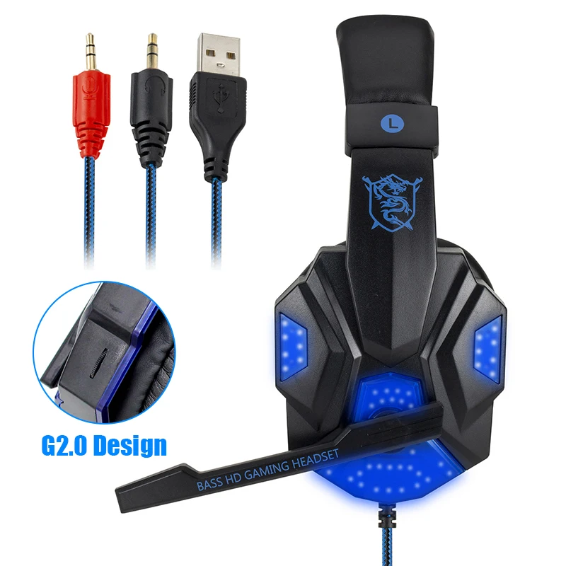 

Microphone For Switch PS4 Computer Gaming Over Ear Headphones For XBox PCProfessional Led Light Bass Gamer Wired Headset With
