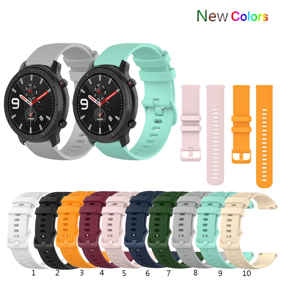 

Ремешок силиконовый для Huami Amazfit GTR 42 мм 47 мм 2e GTR2 GTR3 Pro, сменный Браслет для наручных часов, мягкий разноцветный, 20 мм 22 мм