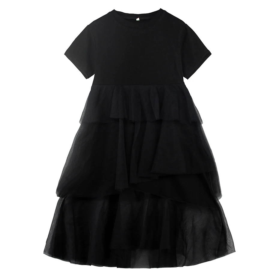 Платье для девочек лоскутное Сетчатое платье многослойные платья с круглым