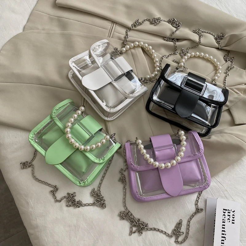 

Pearl PVC Transparent Crossbody Bags For Women 2021 Chain Shoulder Messenger Bag Ladies Hand Sling Luxury Handbags Designer