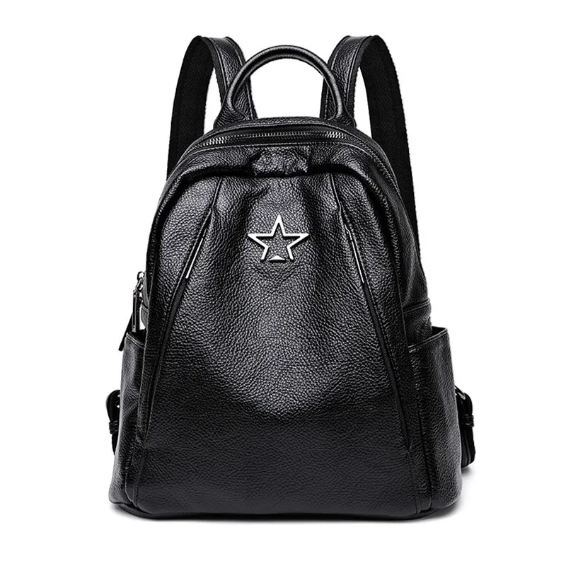 

2021 new fashion backpack female Korean version of simple mommy multi-function large capacity soft leather backpack