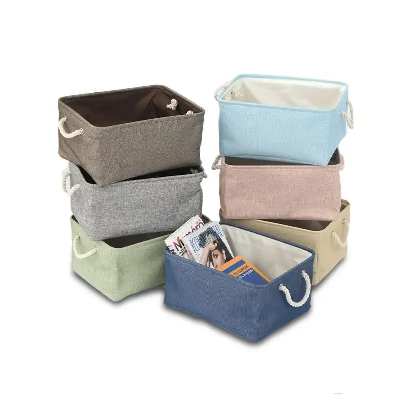 

Modern Simple Bedroom Desktop Storage Basket Linen Pure Color Storage Holder Polyester Lining Organizer