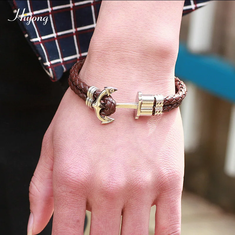 Браслет HIYONG с якорем для мужчин плетеный браслет из кожаной веревки