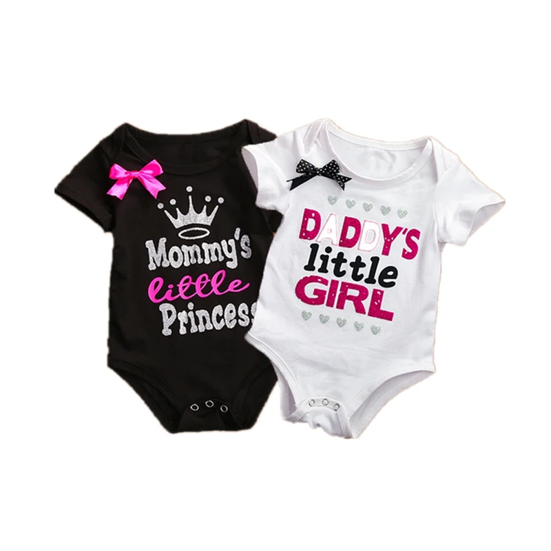

Newborn Baby Girl Rompers Toddler Kids Jumpsuit Outfit Clothes Short Sleeve Dady Mommy's Princess Print Bow Letter Rompers