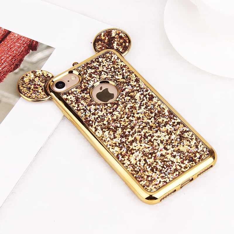 Роскошный чехол с 3D мышкой для iPhone 11 Pro Max XR XS X Блестящий силиконовый чехол с бантом для iPhone 8 7 6 Plus 5 5S SE 10