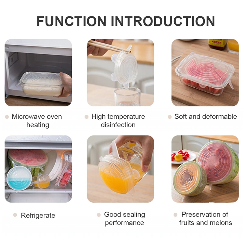6 шт./компл. Универсальный пищевой силиконовый чехол силиконовые растягивающиеся