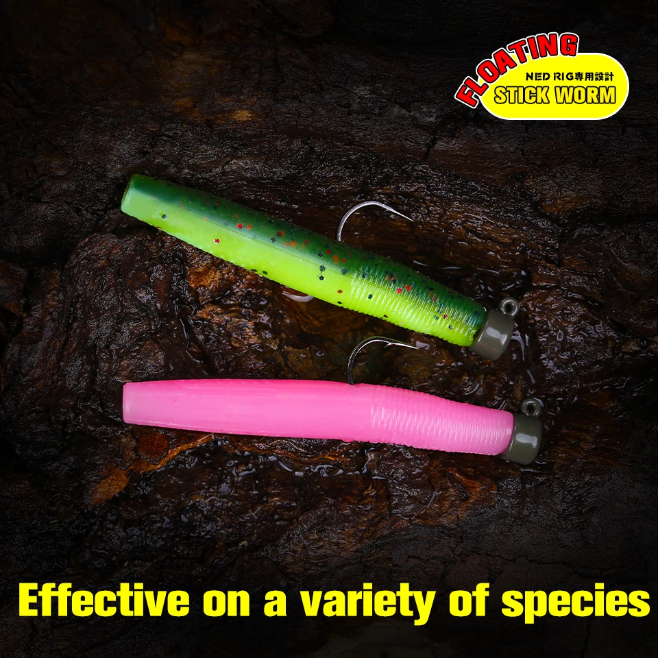 

TSURINOYA Stick Fishing Lures 10Pcs 70mm 4.3g Silicone Worm Soft Fishing Baits Floating Artificial Bait Bass Carp Fishing Tackle