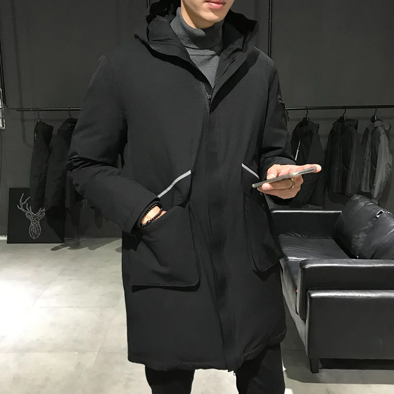 Модный мужской пуховик в длинном параграфе случайный белый гусиный пух с теплым