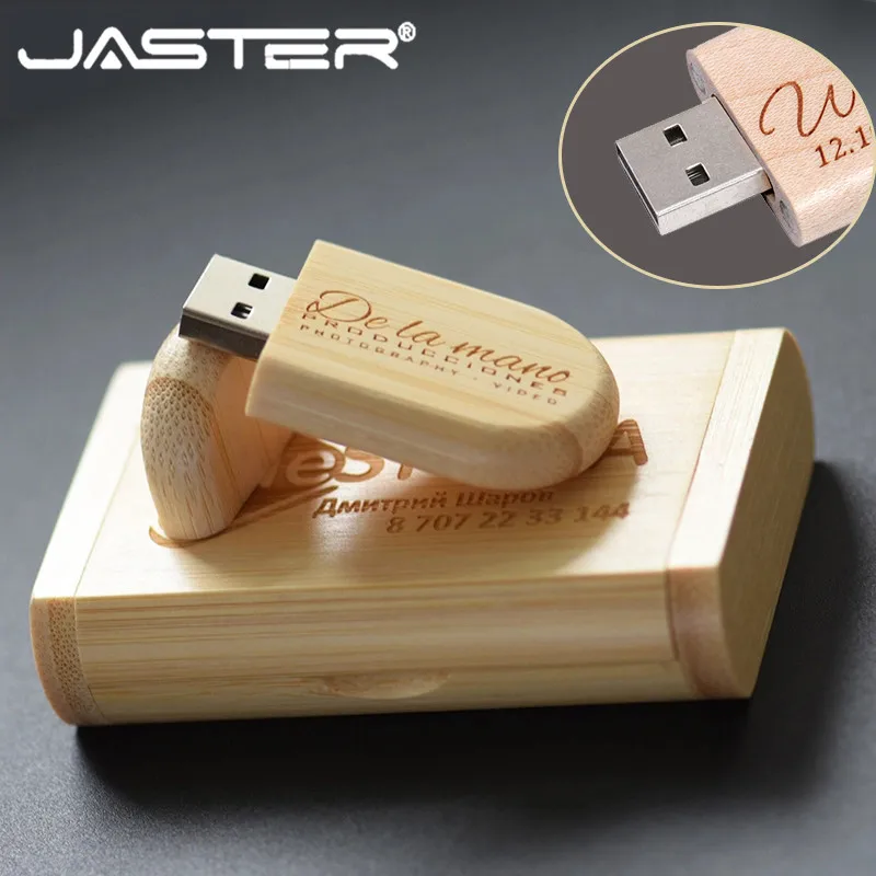 JASTER Customize LOGO wooden + Box Personal LOGO 2.0 pendrive 4GB 8GB 16GB 32GB usb Flash Drive U disk Memory stick wedding Gift