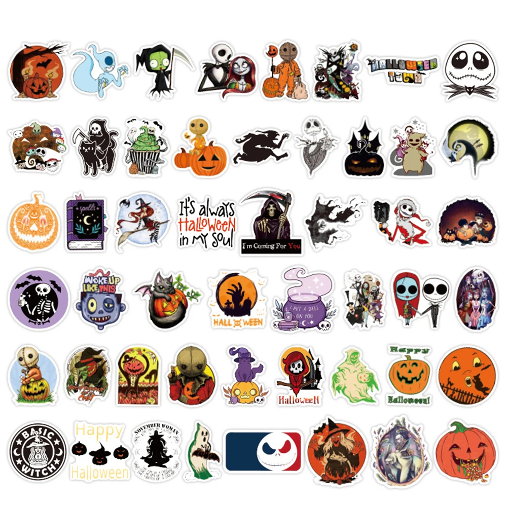 

50Pcs New Halloween Theme Christmas Fright Night Sticker Skull Pirate Personality Holiday Decoration Graffiti Fridge Sticker