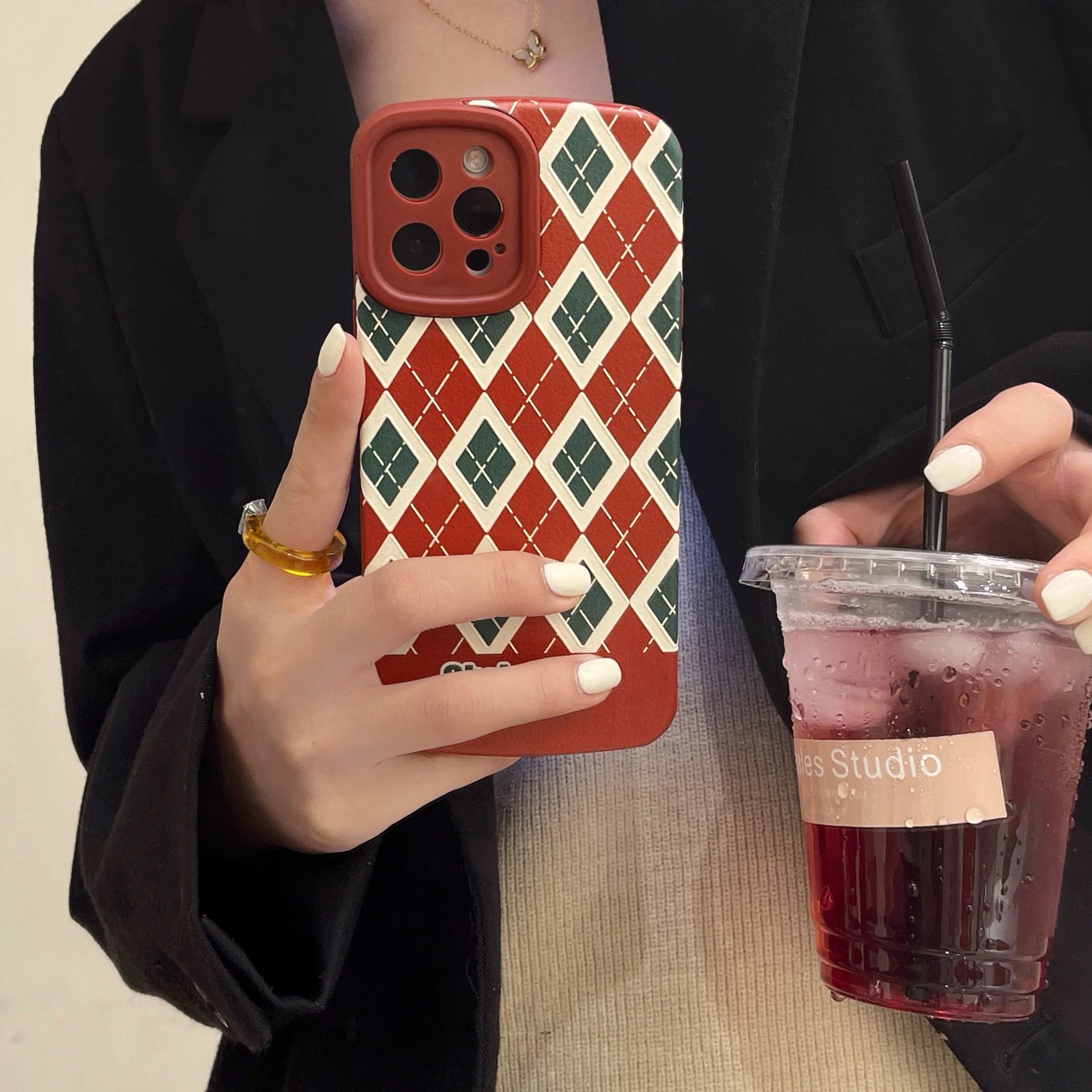 

Christmas wine red diamond checkered XR Apple 13 / 12promax case XS for iphone11 soft 8plus