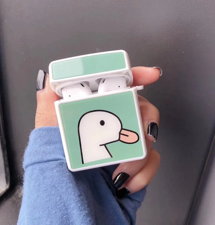 Duck Green Для AirPods случае 3D мультяшный наушник чехол для Apple Airpods 2 забавные интимные аксессуары защитную крышку с палец кольцо ремень - Цвет: Duck Green