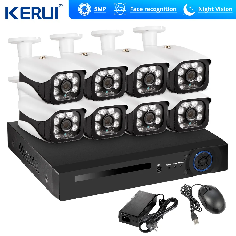 KERUI Распознавание лиц POE NVR 8CH 5MP Беспроводной безопасности Камера Системы