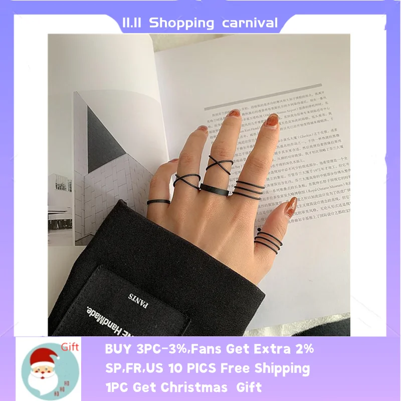 

OTOKY 6Pcs/set Punk Finger Rings Mini Smooth Color Gold/Silver/black Geometric Stainless steel Rings for Women Party Jewelry