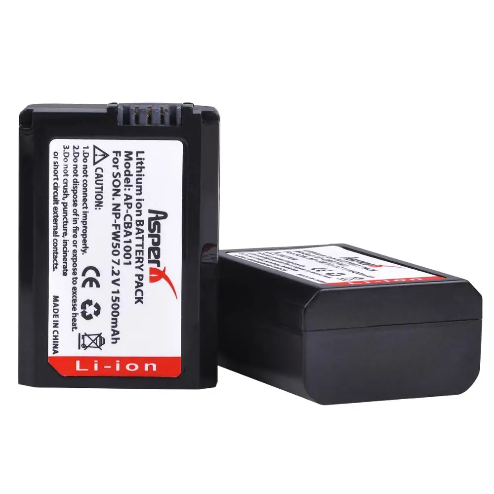 AsperX 2Pcs NP-FW50 1500mAh NPFW50 NP FW50 Li-ion Battery Bateria For SONY NEX 5N F3 A6000 Alpha 7r ii Alpha 7 ii Accessories