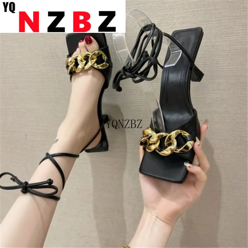 

2021 Summer New Clear Heel Sandals Fashion Elastic Band Outdoor Flowers Open Toe Women's Sandals Party Dress Light High Heels