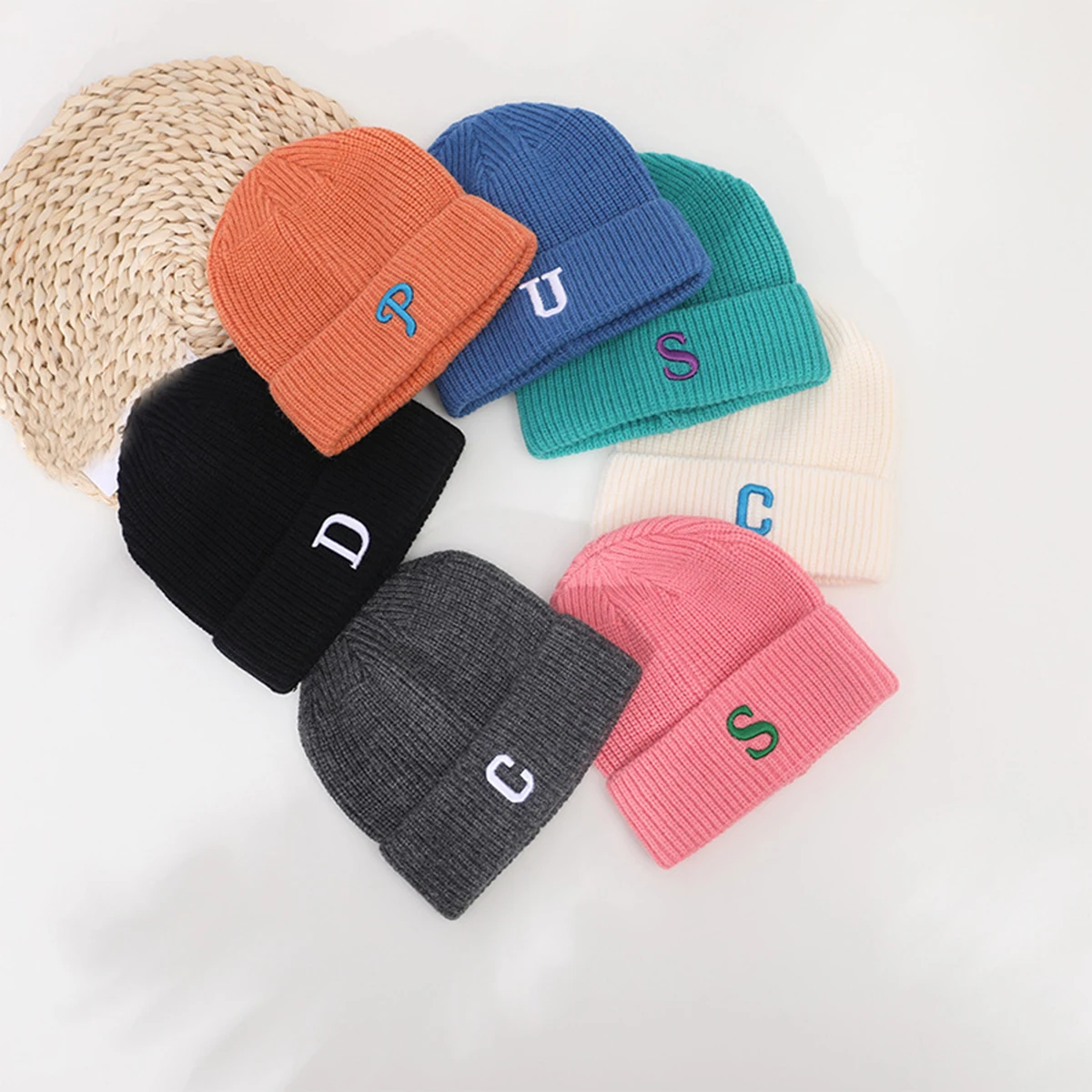 Autumn Winter Kids Boys Girls Knitted Hats Soft Thickening Warm Baby Beanies Letter Pattern Casual Children Caps
