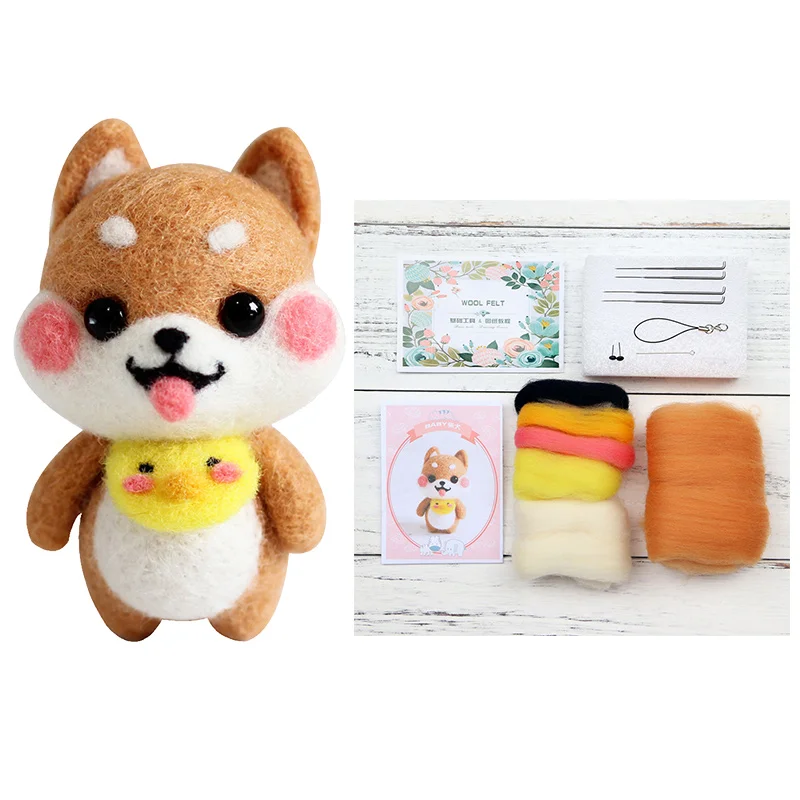 Baby Shiba Inu LMDZ 1 шт. несколько Подвески с изображениями животных мультфильм набор шерстяной вышитый набор Шерсть Войлок игла для валяния брелок вышивка своими руками - Цвет: Baby Shiba Inu